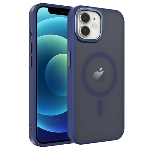 Image of Magnetic iPhone 12 /12Pro case,Compatible with Magsafe, Military-Grade Protection,Slim Translucent Matte Shockproof with Anti-Scratch Anti-Fingerprint Phone Cover (Dark Blue, iPhone 12 /12Pro)