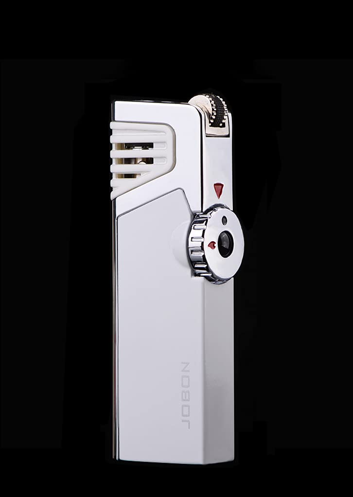 WDMART-US Windproof Refillable lighters - Metal Butane Gas Lighters - Triple Turbo Direct Injection Lighter - Fixed The Flame Function • Visible Gas Window• Cool Spin Button (White)