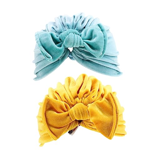 Veemoon 2 Piezas Sombrero de Terciopelo Dorado capó recién Nacido Sombreros recién Nacidos Turbante de Lazo para Sombrero Infantil Sombreros Infantiles Gorro para niña Verde