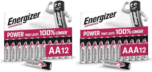 Energizer Advanced - Pilas AA + AAA (Paquete de 24) - 1,5V Baterías Alcalinas de Larga Duración - Alta Potencia - Made in EU - Embalaje 100% reciclable - 10 años de Vida útil [Exclusivo en Amazon]