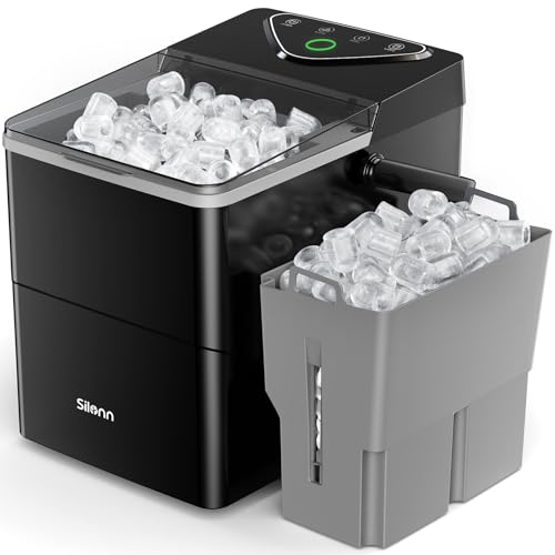 Silonn Countertop Ice Maker with Expanding Ice Basket, 9 Cubes in 6 Mins, 2.5L Ice Basket, Self-Cleaning Ice Maker with LED Touch Control, 2 Bullet Ice Sizes for Home, Kitchen, Office