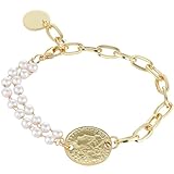 JOINPAYA Pulsera Asimétrica de Cadena Dije de Cabeza Humana y Perlas Blancas Pulsera Creativa para Mujer Accesorio de Muñeca de Tamaño Ajustable para Uso Diario y Obsequio