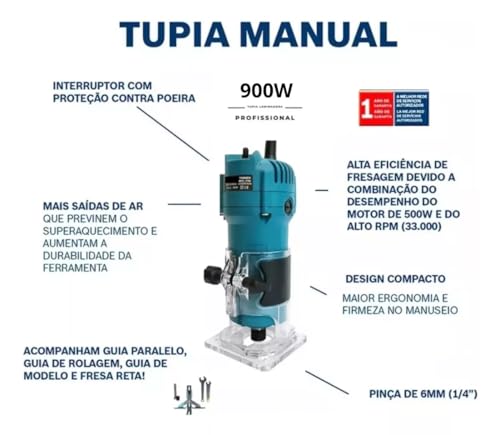 Tupia Laminadora Manual 900w + Jogo de Fresas 15pçs (220, Volts)