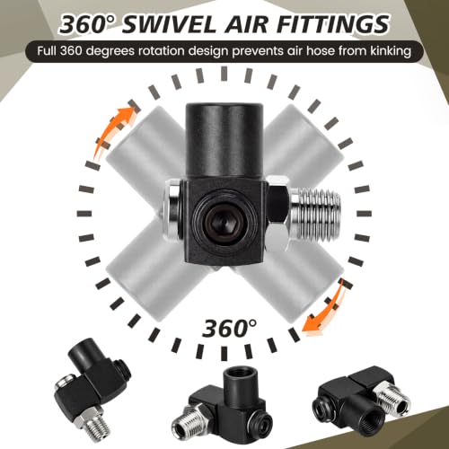 Image of 12 Packs 1 /4 Inch NPT 360 Degree Swivel Air Hose Connectors, Industrial Air Hose Fittings and Portable Compressor Tool Fittings (Black)