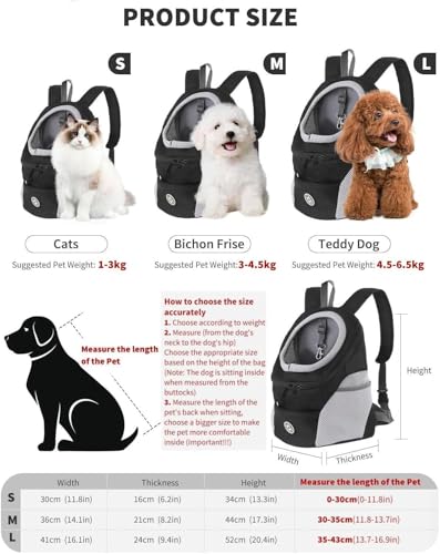 PETCUTE Hundetragerucksack,Verstellbarer Haustier Rucksack für Kleine Hunde und Katzen,Gepolsterter Schultergurt,Wasserdichter Boden,Atmungsaktiv,Haustier-Fronttasche mit Sicherheitshaken,zum Wandern