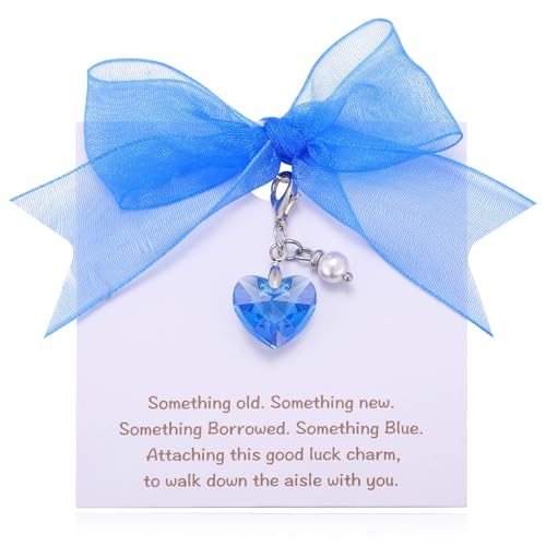 Image of MIXJOY Something Blue Gift for Bride, Wedding Day Bridal Blue Pearl Angel Wings Bouquet Garter Charm for Bride to Be