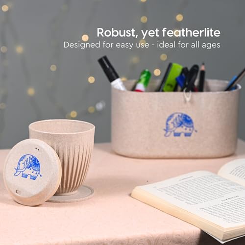 Image of Eha Earth-Friendly Wedding Gifts for Couple | Gifts Made with Rice Husk Biocomposite | Elephant Printed Mug and Coasters Set of 2, Keychain, Loopac Box | 250 ml | Sand Castle