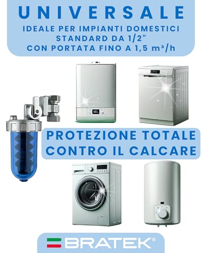 BRATEK Drehbarer Polyphosphatspender mit By-Pass, Anschluss Anlage 1/2 Zoll mit 1 Nachfüllpackung Polyphosphate in Pulverform – Dosierer für Hydraulik- und Sanitäranlagen, maximale Durchflussmenge 1,5