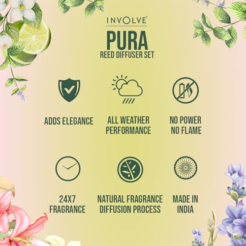 Image of Involve Pura Reed Diffuser Set (Pack of 2) - Lavender - 120 ml | Oil Diffuser with Free 10 Reed Sticks | Room Freshener for Home Decor & Bedroom | New Home Gift Items Useful | House Warming Gift