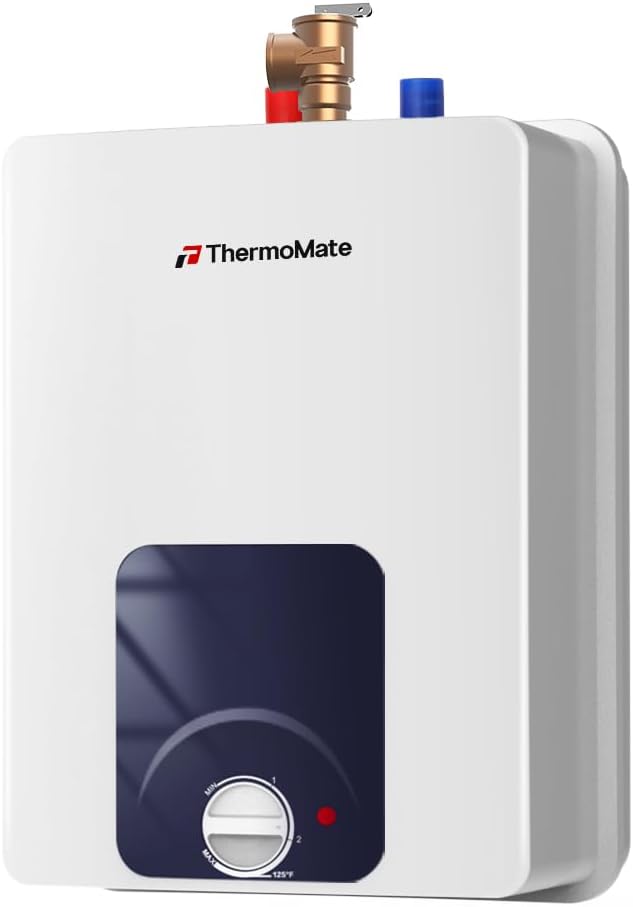 ThermoMate Mini Tank Water Heater Electric UL Listed, ES400B 4 Gallon Point of Use Under Sink Water Heater, 120V Corded Wall or Floor Mounted 4 Gallons