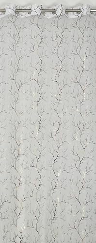 Image of littlelotus Tree Print Tissue Net Sheer Transparent Grommet Curtains for Door 7 feet Long Set of 2, White