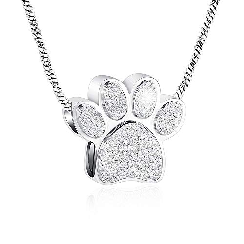 Yinplsmemory Paw Print Cremation Jewelry Urn Necklace for Ashes Pendant Stainless Steel Pet Memorial Ashes Keepsake Ashes Holder Urn Jewelry for Dog Cat Ashes