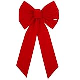 Large Red Christmas Flocked Fabric Bow | Party Decoration