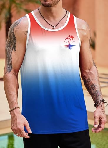 Image of VOGSTART Mens Beach Tank Tops Summer Vacation Graphic Sleeveless Shirts