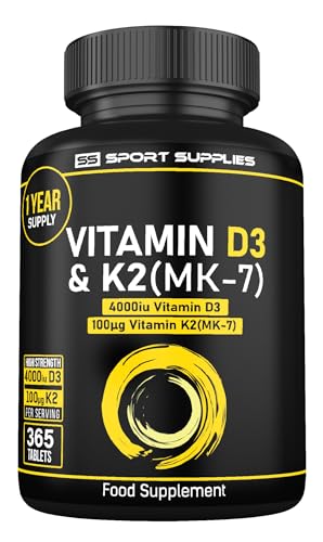 Vitamin D3 K2 High Strength Tablets - 365 Micro Tablets - Vitamin d3 4000 iu and k2 100μg (MK7) - 1 Year Supply - Vegetarian and UK Manufacture - Bones, Muscles Support