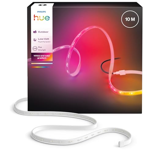 Philips Hue Ruban LED Extérieur Multicolore Flux 10m, 3000 lm, Ambiance et couleurs vives, Chromasync, Bande LED flexible pour extérieur, Résiste aux intempéries, Contrôlable via application & voix