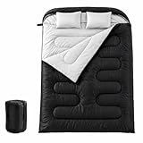 Simple Deluxe Double Sleeping Bag for Adults Mens with Pillow, XL Queen Size Two Person Sleeping Bag for All Season Camping Hiking Backpacking 2 Person Sleeping Bags for Cold Weather & Warm, Black