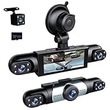 360° Full View Dash Cam Front and Rear Inside, 4 Channel Dashcam 1080P Full HD Dash Camera for Cars with Infrared Lamps Night Vision G-Sensor, Parking Mode, 64GB SD Card Car Accessories