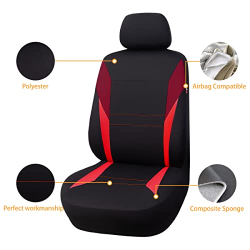 Flying Banner Flat Cloth Car Seat Covers Full Set Universal Fit Two Tone Color Low Back Airbag Compatible Rear Bench Split Seat Covers (Red) - Image 3