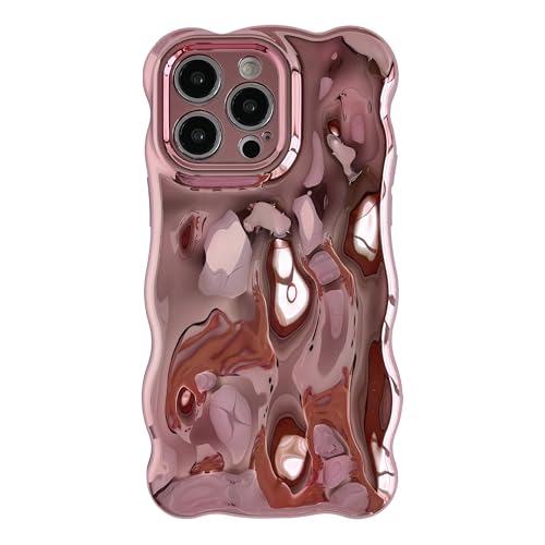 Coque iPhone 14 Pro Max ondulations d'eau protection antichoc plaqué chrome Eletro or rose