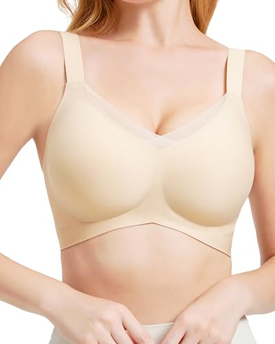 Bras for Women Wireless V Mesh Comfortable Bra Seamless Wire-Free Adjustable Brassiere Full Support Push Up