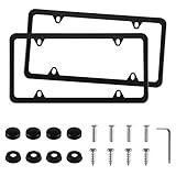 GaRhomxy License Plate Frames, 2 PCS 4 Holes Stainless Steel License Plate Holder, Car Licenses Plate Covers Protector Frame for Plates with Screw Caps, Automotive Exterior Accessories (Black)
