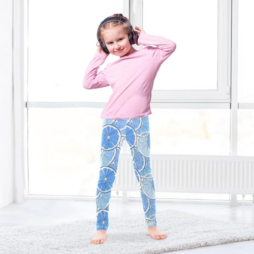 senya Girls Printed Leggings Yoga Pants Lemon Blue Pattern for Kids in 4t to 10 Years, 4T4