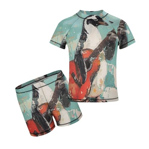 Penguin Playing The GuitarChildren's Casual Swimsuit Set - Simple and Versatile10-12Y（150cm）