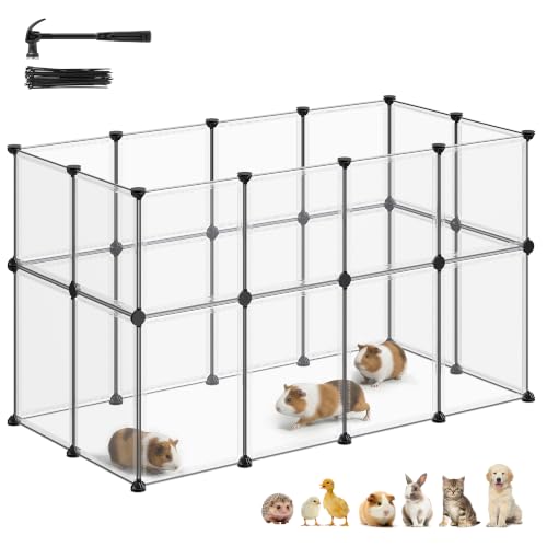 SONGMICS Clear Pet Playpen, Modular Plastic Enclosure