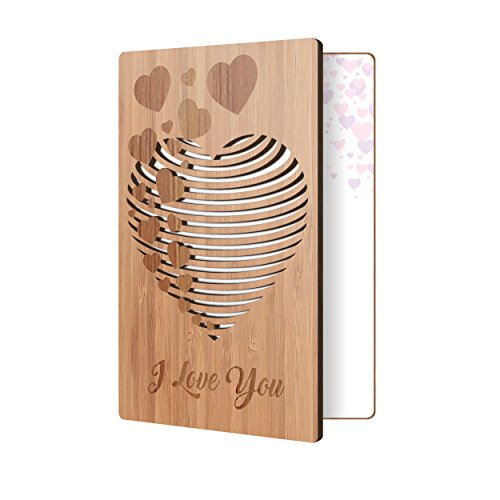 Heartspace | Handmade Wood Anniversary Card & Gift For Her, Him, Wife, Girlfriend, Husband | Romantic I Love You Card For Weddings, Birthdays | Unique & Memorable | Sustainable Bamboo | Loving Heart #TOP7