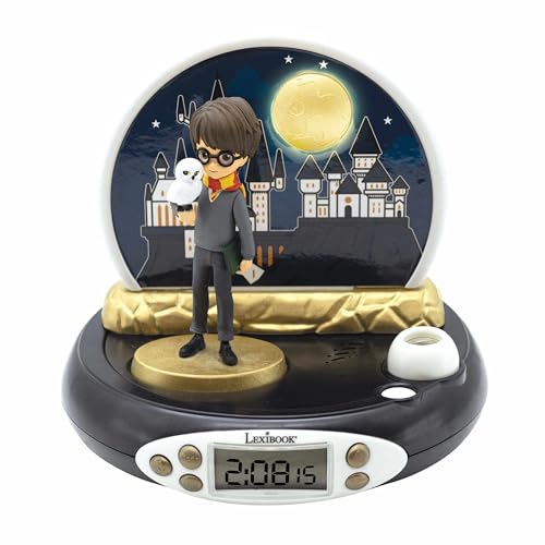 LEXIBOOK Warner, Reloj Despertador con proyector Harry Potter, Luz de Noche incorporada, proyección de Tiempo en el Techo,Efectos de Sonido, Funciona con batería, RP500HPLXB
