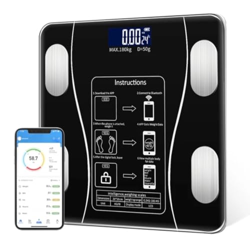 BASCULA DIGITALE DA BAGNO,Smart Bluetooth,Bilancia grassa corporea e muscolare, compatibile ios7.0 e Android (nero)