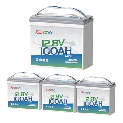 Redodo 4 Pack 12V 100Ah Mini LiFePO4 Lithium Battery, 1280Wh Deep Cycle Battery with Upgraded 100A BMS, 4000-15000 Cycles, Perfect for Boat, Solar Home, RV, Off-Grid, Trolling Motor