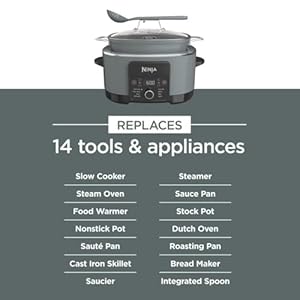 Ninja Foodi PossibleCooker PRO 85 Quart Multi Cooker with 8 in 1 Slow Cooker Dutch Oven Steamer More Glass Lid integrated Spoon Nonstick Oven Safe Pot to 500F Sea Salt Grey