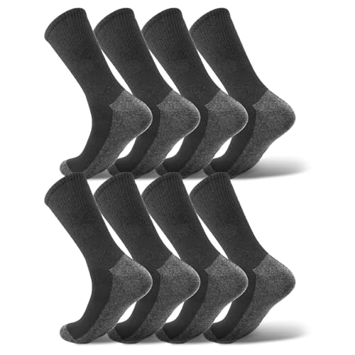 Crew Socks for Men, Black Grey Cotton Tube Athletic Socks Suitable for Running Basketball Hiking Soccer Tennis Workout,Non Slip Arch Support Seamless Socks,8 Pairs