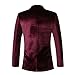WZIKAI Mens Velvet Blazer One Button Slim Fit Solid Fashion Suit Jacket Sport Coat for Wedding Prom Dinner Party Wine Red S