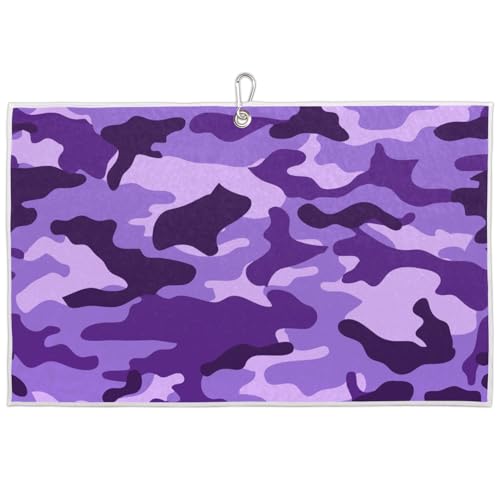 Aglebo Purple Camouflage Golf Towel for Golf Bags with Clip 15 x 24 in Sports Towel Absorbent Quick Drying Microfiber Golf Towels for Men Women