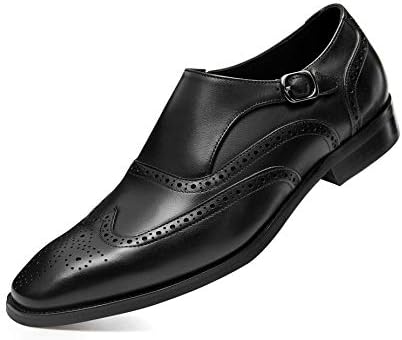 FRASOICUS Men ’s Dress Shoes Genuine Leather Monk Strap Wingtip Formal Shoes Slip-On Loafer 13 Black