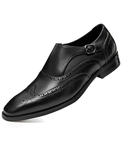 Frasoicus Men ’S Dress Shoes Genuine Leather Monk Strap Wingtip Formal Shoes Slip-On Loafer 13 Black #TOP12