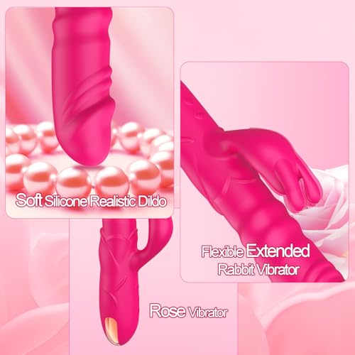 Image of Thrusting Rabbit Vibrator Sex Toys for Women, G Spot Clitoral Vibrator Dildos Waterproof & Rechargeable Realistic Silicone Vibrator with 3 Thrusting & 10 Vibrating Modes, Rose Adult Toy