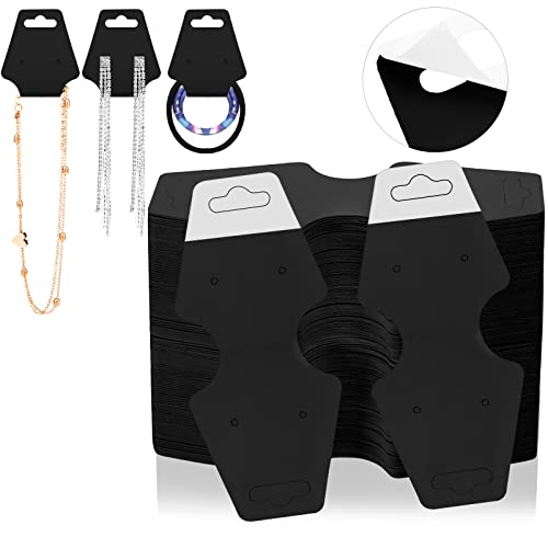 Eersida 500 Pcs Necklace Display Cards Adhesive Jewelry Packaging Card Kraft Keychain Display Card Hanging Bracelet Holder for Choker Earring Hairband Displaying Small Business Supplies(Black)