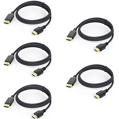 Dteedck Dispalyport To Hdmi Cable 6 Feet 5 Pack, Dp Dispaly Port To Hdmi Cable Adapter Braided Cord Male To Male For Monitor Hdtv Display Projector Compatible With Lenovo Hp Asus Dell And Other Brand #TOP13