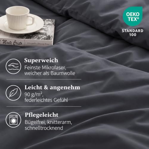 Duvetnova Bettwäsche 155x220 4Teilig Grau ÖKO-TEX Superweich Mikrofaser Bettwäsche-Sets 2 Bettbezüge 155x220 + 2 Kissenbezüge 80x80 - alle… – Ansicht 4