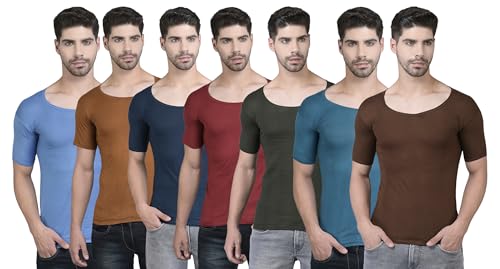 Image of Dollar Lehar Men Combed Cotton Round Neck with Sleeve Vest -Colour May Vary