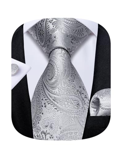 Image of DiBanGu Mens Paisley Tie Set Silk Woven Jacquard Necktie and Pocket Square Cufflinks Gift Set for Wedding Bussiness