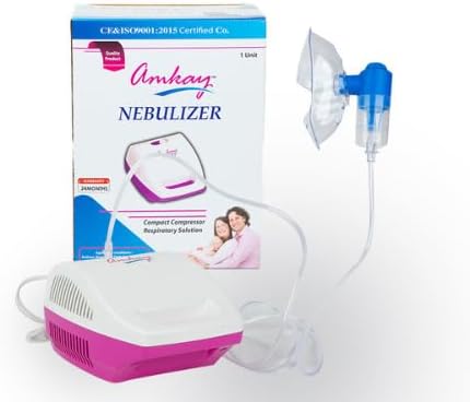 Amkay Respiratory Compressor Nebulizer with Complete Kit for Kids & Adults| Transparent Nebulizer with Masks (White)