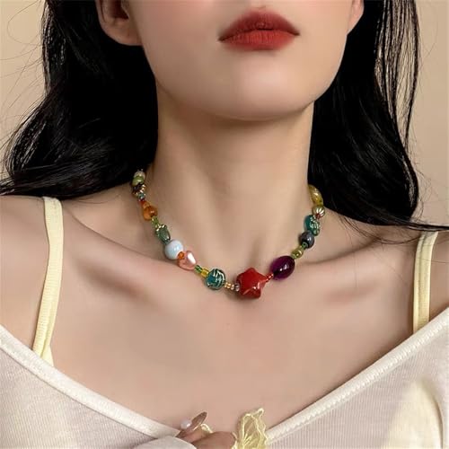 OT Toggle Clasp Ceramic Star Pendant Beaded Necklace For Women Bohemia Handmade Colorful Round Bead Choker Adjustable Clavicle Chains Simple Trendy Christmas Holiday Party Y2K Jewelry Gifts For Her2
