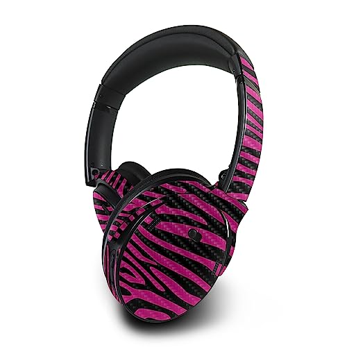 Image of MightySkins Carbon Fiber Skin Compatible with Bose QuietComfort 45 Headphones Pink Zebra | Protective, Durable Textured Carbon Fiber Finish | Easy to Apply | Made in The USA