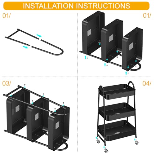 OrderlyGo Metal Storage Trolley - 3 Tier Trolley on Wheels, Kitchen Trolley, Vegetable Rack, Storage Utility Cart, Rolling Storage Rack for Kitchen Makeup Bathroom Office, Black - Image 7