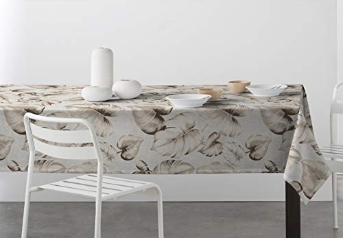 DHestia - Mantel Antimanchas Resinado con Teflón Limpieza Fácil Estampado Hojas Tailandia (140x140 cm)